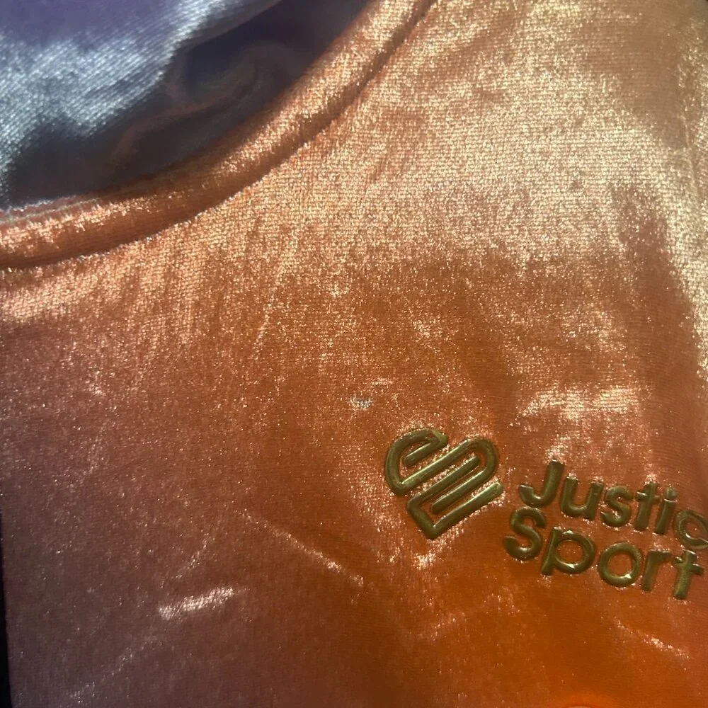 Justice Sport girl's purple orange velour half zip pullover jacket, medium